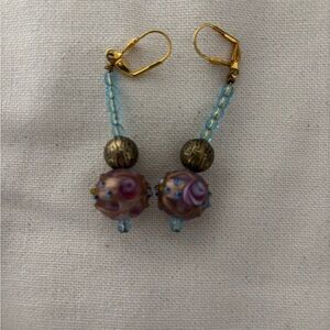 Elegant Blue and Gold Beaded Earrings